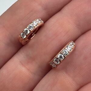 Rose Gold 925 Sterling Silver Hinged Hoop Gemstone Earrings